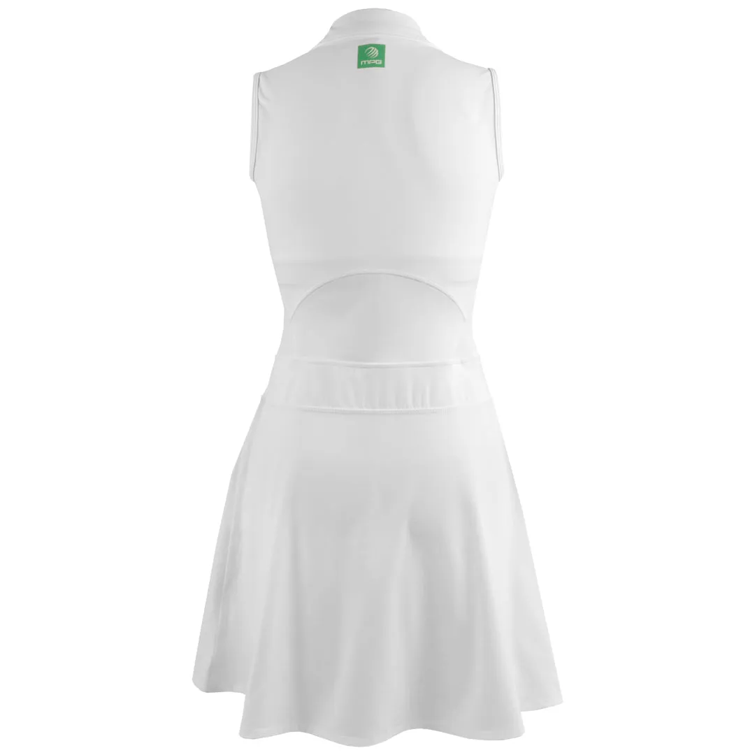 MPG Women's Vital Sleeveless Polo Dress - White Beaded accents machine-made