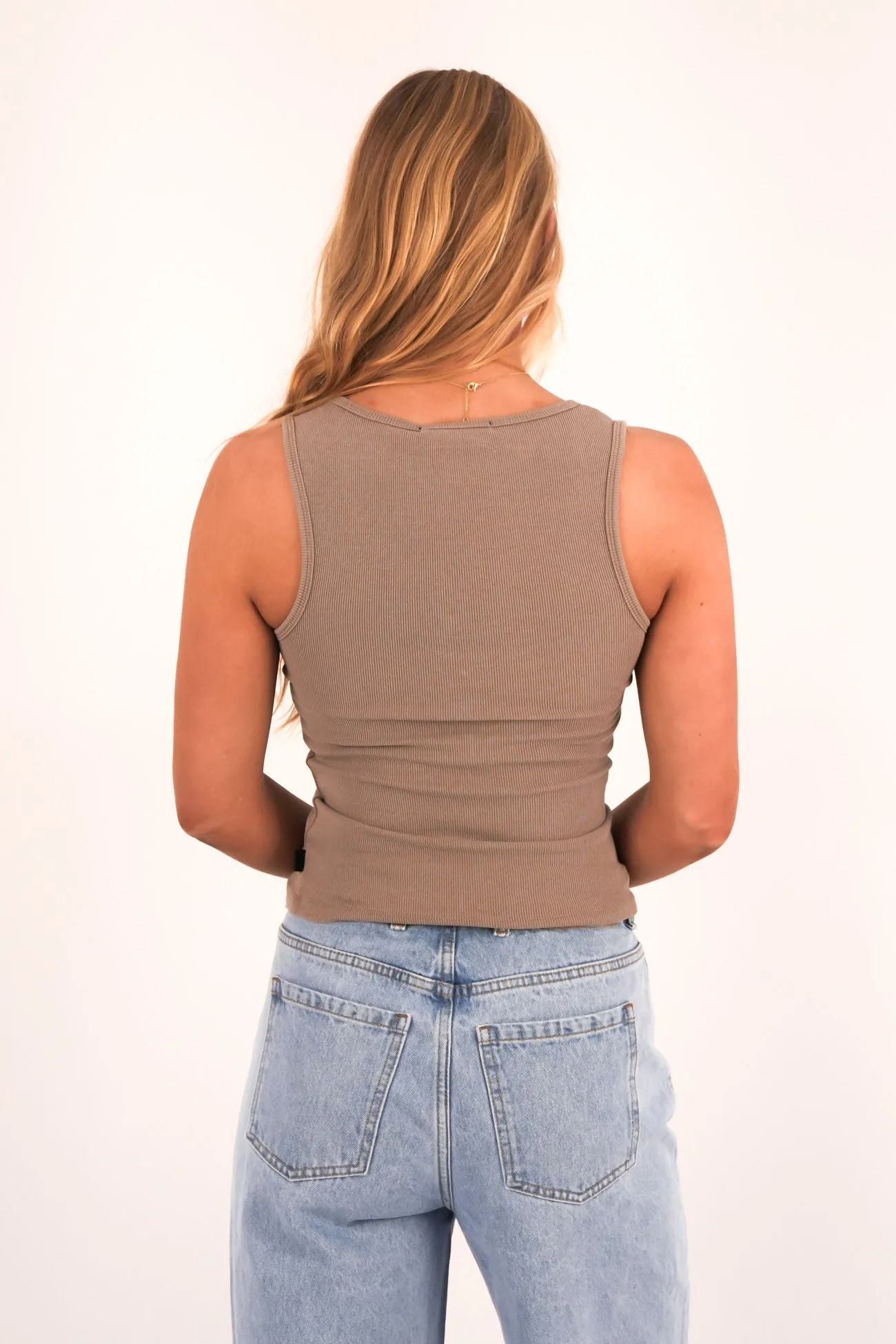 Washed Rib Scoop Neck Tank Stone No Slip Interior