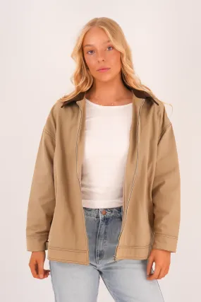 Charles Jacket Natural Modern Drop Tail Hem Vegan Fabric
