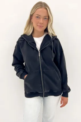 Oversized Zip Thru Hoody Washed Black Thermal Regulating Hoodie Hooded Design