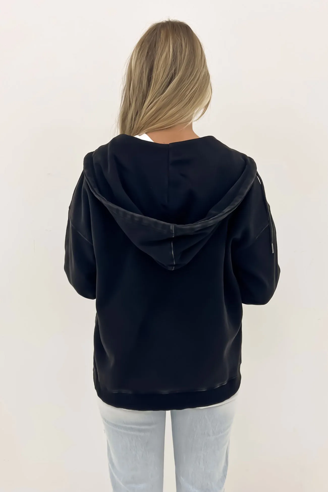 Ultra Light Packable Oversized Zip Thru Hoody Washed Black