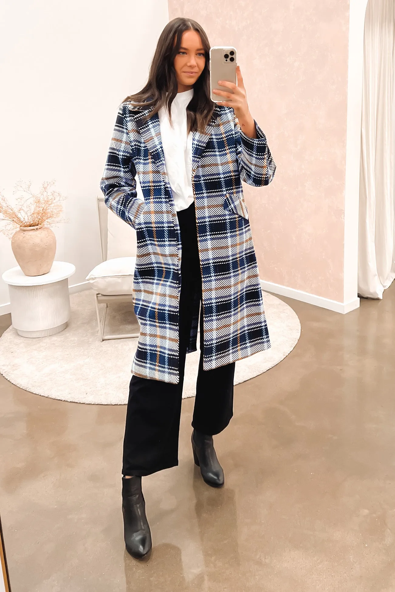 Plaid Print Daisy Coat Blue