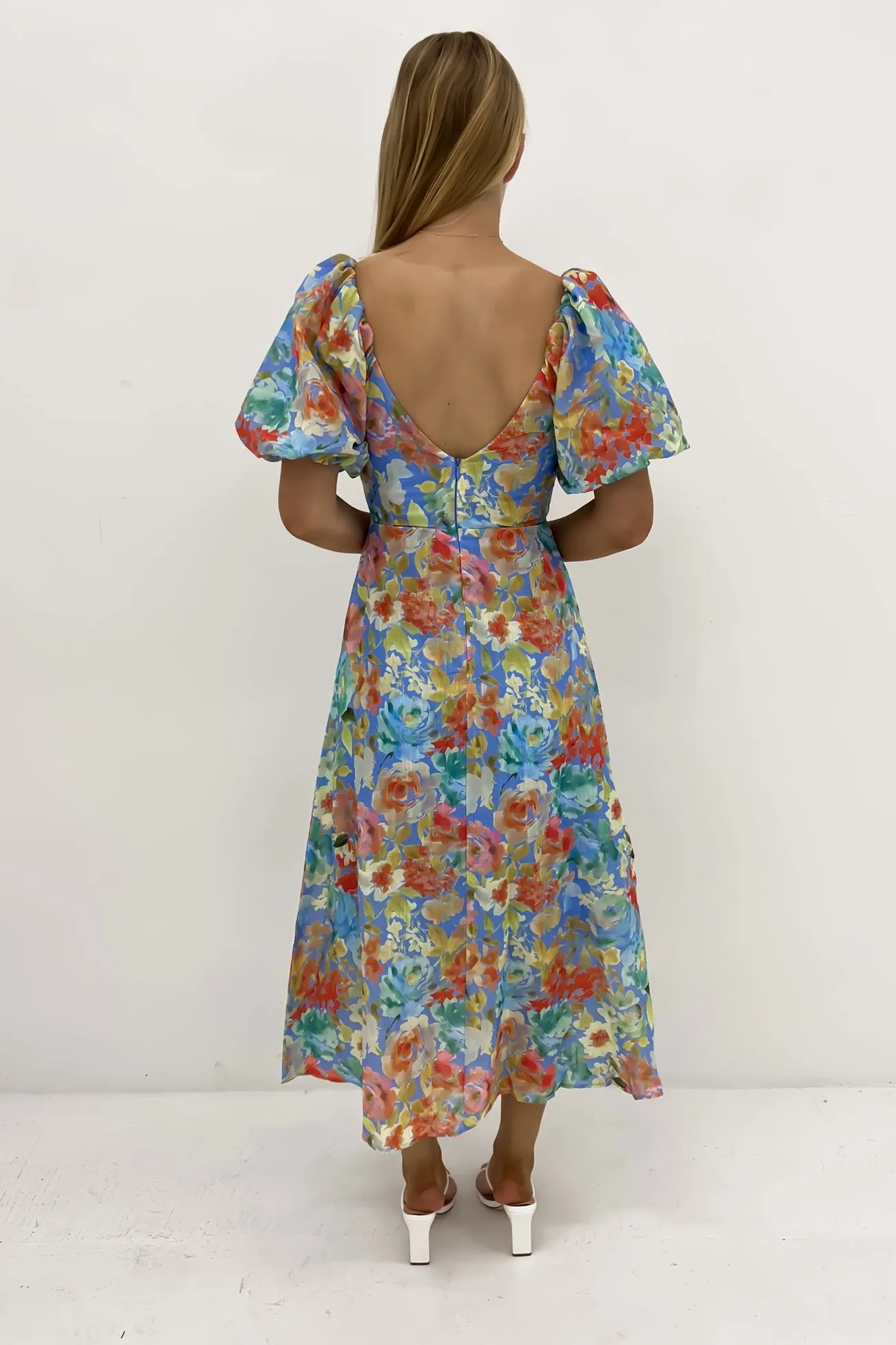 Mylah Midi Dress Blue Rose Travel Outfit Movement Friendly