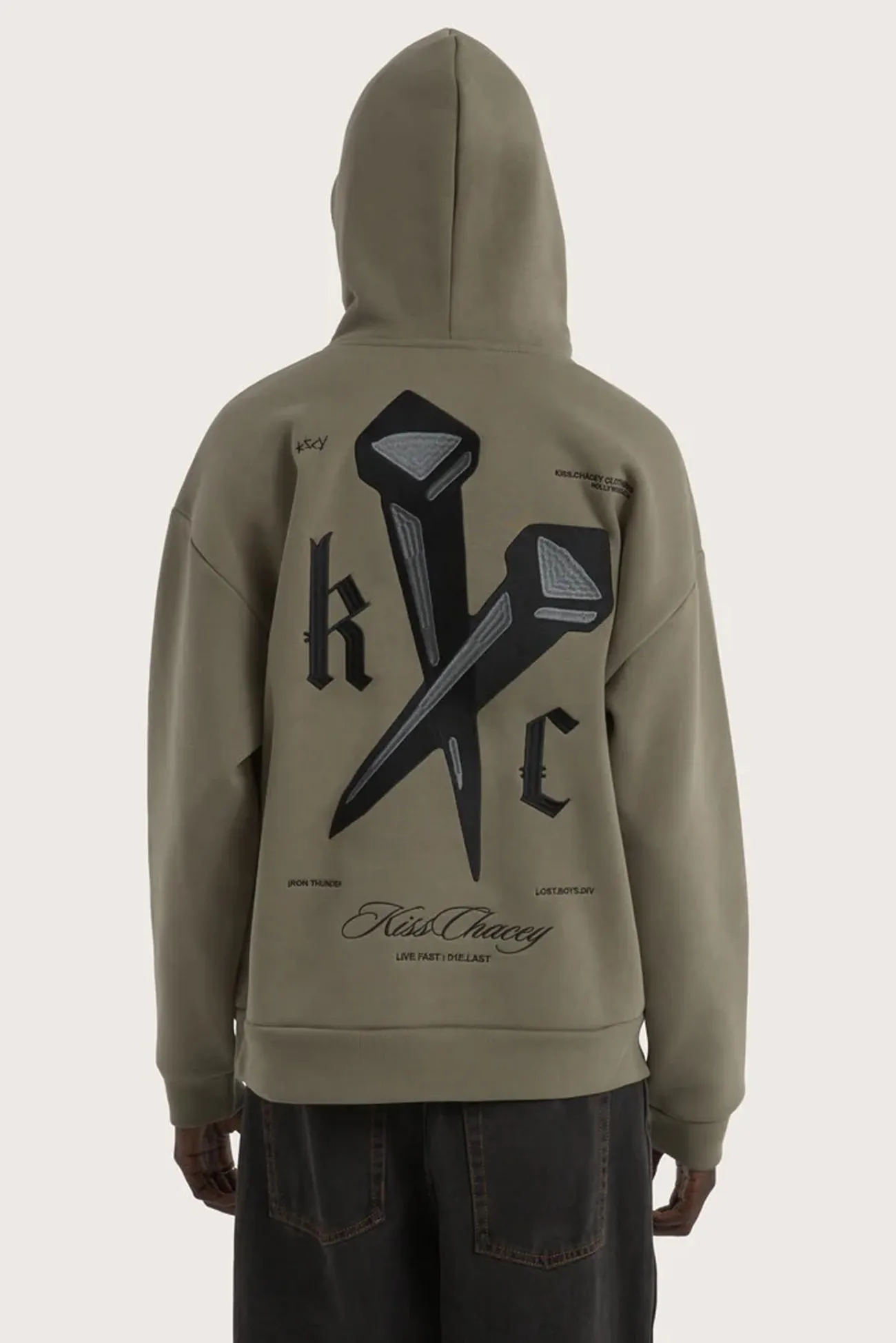 Anti Pilling Texture Compact Design Nailed Relaxed Hoodie Khaki