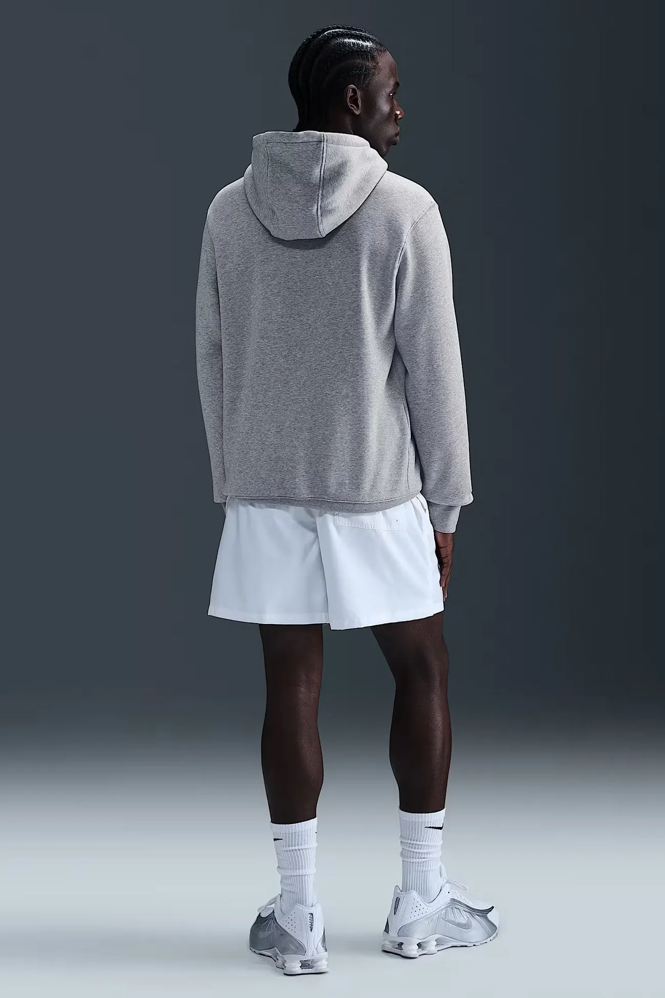 Office Wear Nike Club BB Pullover Fleece Hoodie Dark Grey Heather Light Smoke Grey White