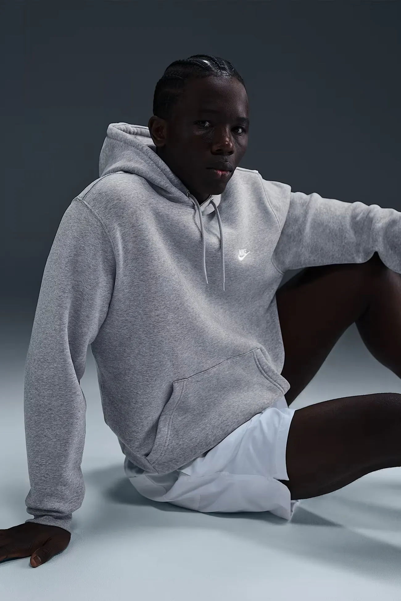 Warmth Retention Nike Club BB Pullover Fleece Hoodie Dark Grey Heather Light Smoke Grey White
