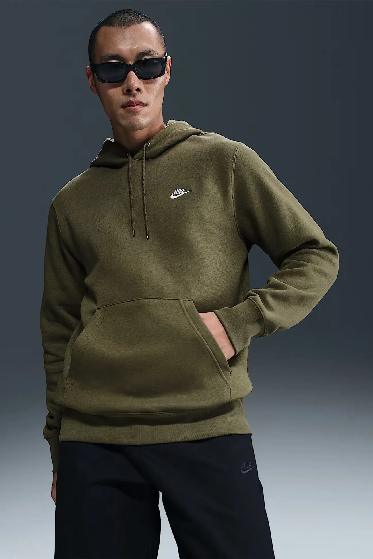 Foldable Design Nike Club BB Pullover Fleece Hoodie Medium Olive White
