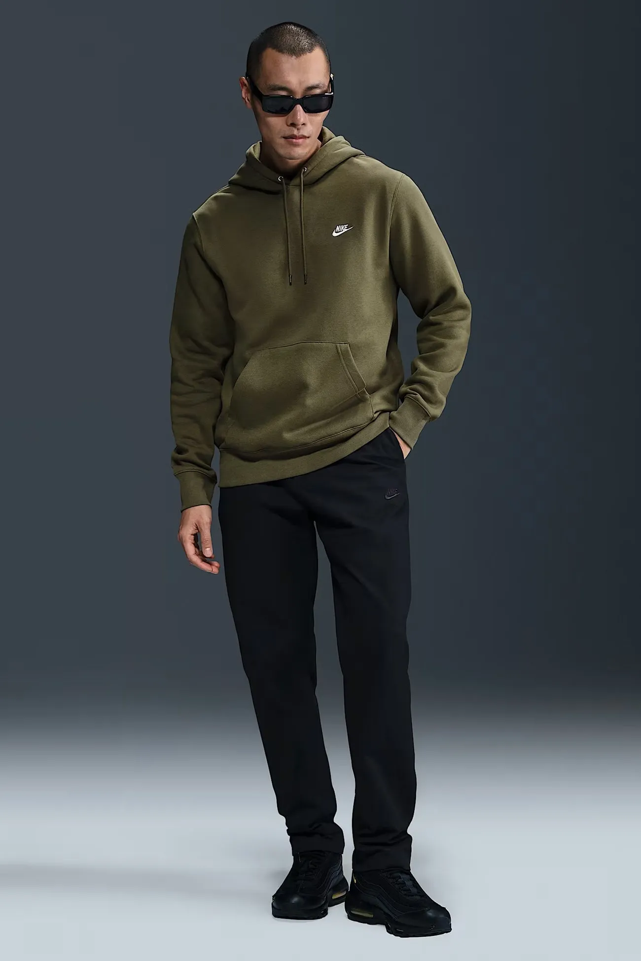 Noise Reduced Fastener System City Ready Nike Club BB Pullover Fleece Hoodie Medium Olive White