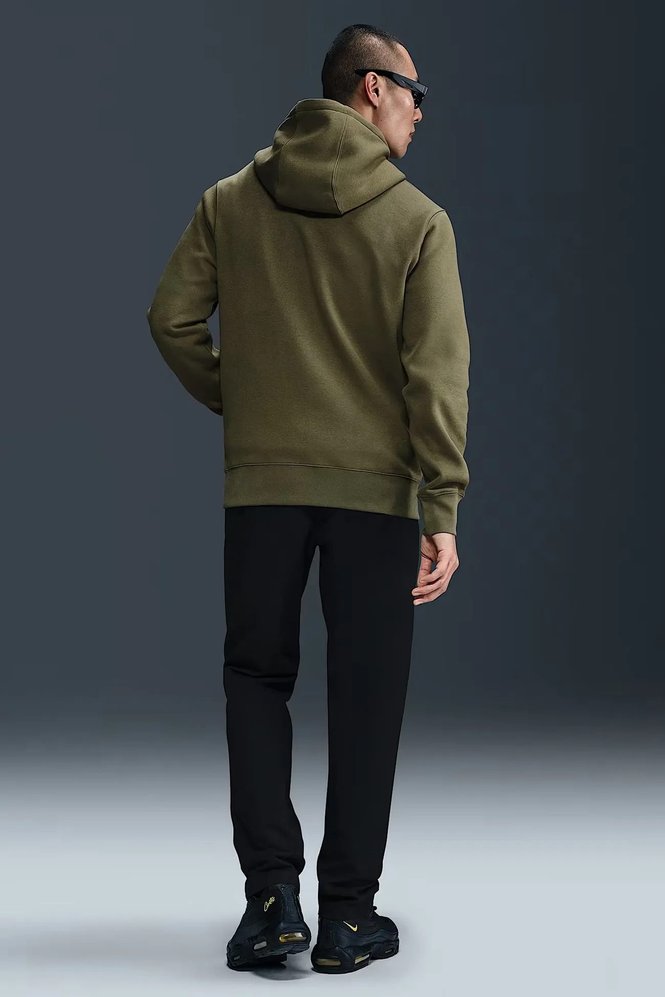 Nike Club BB Pullover Fleece Hoodie Medium Olive White MultiPocket Layout Recycled Material Blend
