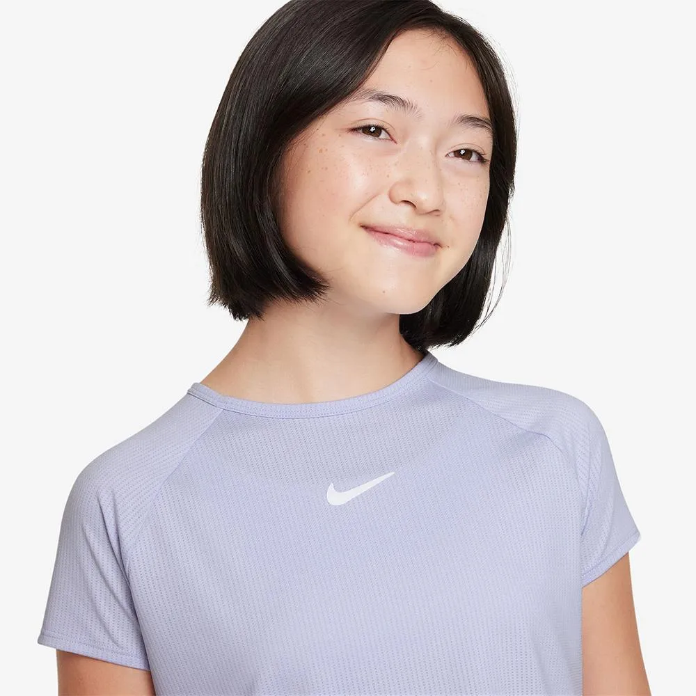 Nike Girls Victory Short Sleeve - Oxygen Purple Hem Design