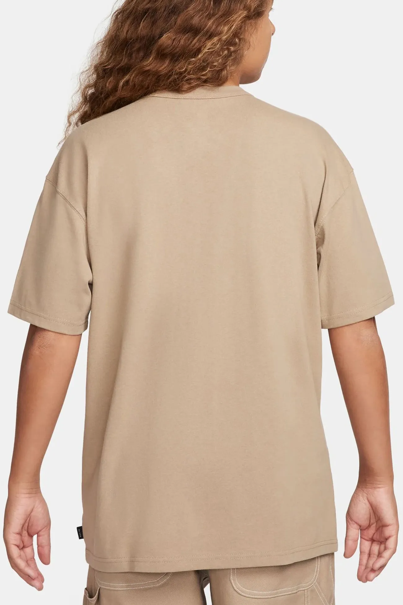 Nike Sportswear Premium Essentials Tee Khaki Ribbed Collar Trim Printed design