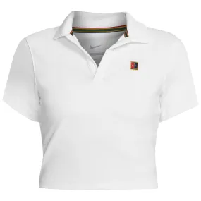 SlipResistantHem ButterSoftKnit Nike Women's Heritage Cropped Polo - White TemperatureRegulatingFibers
