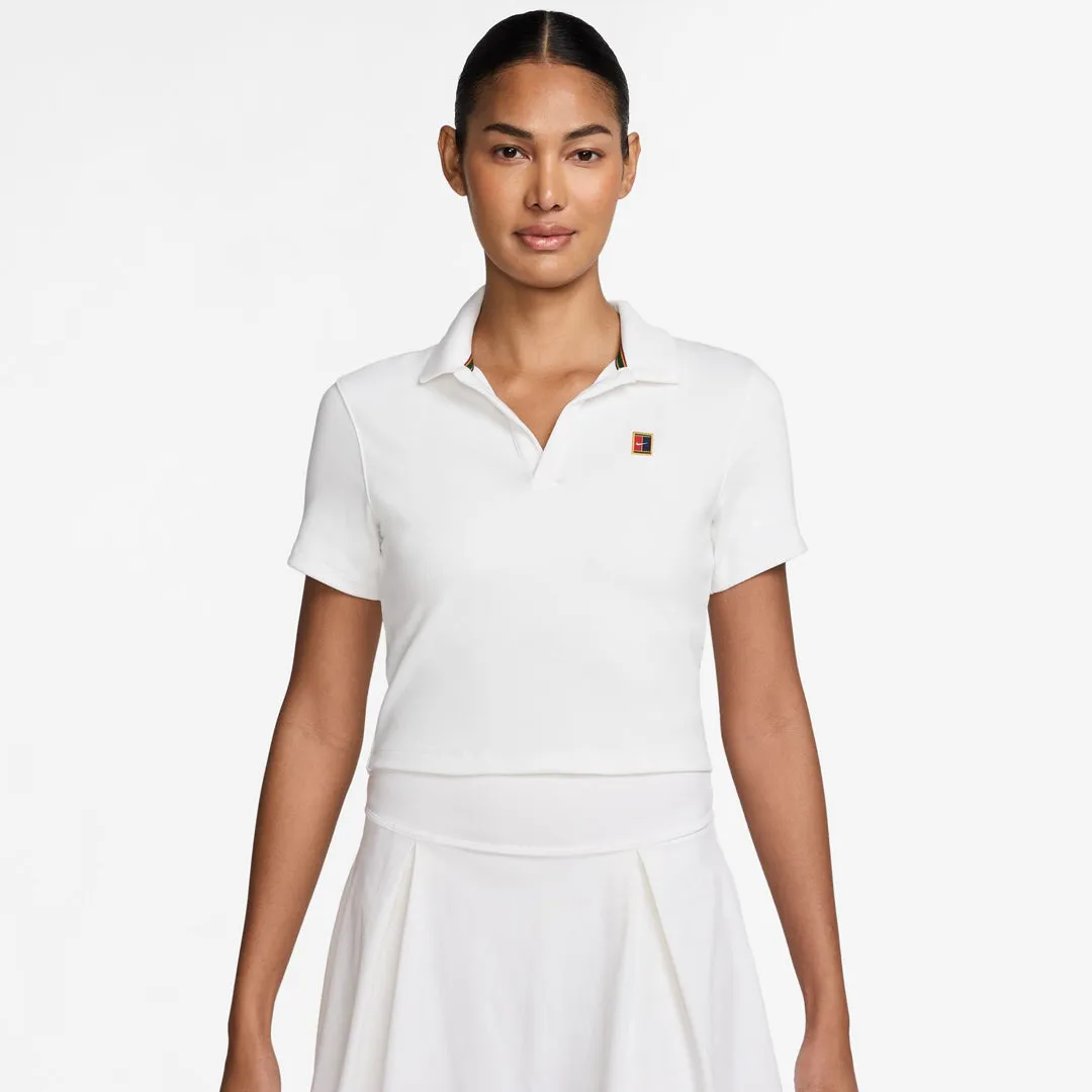 CompressiveFitFabric Crown Fit Nike Women's Heritage Cropped Polo - White TemperatureRegulatingFibers