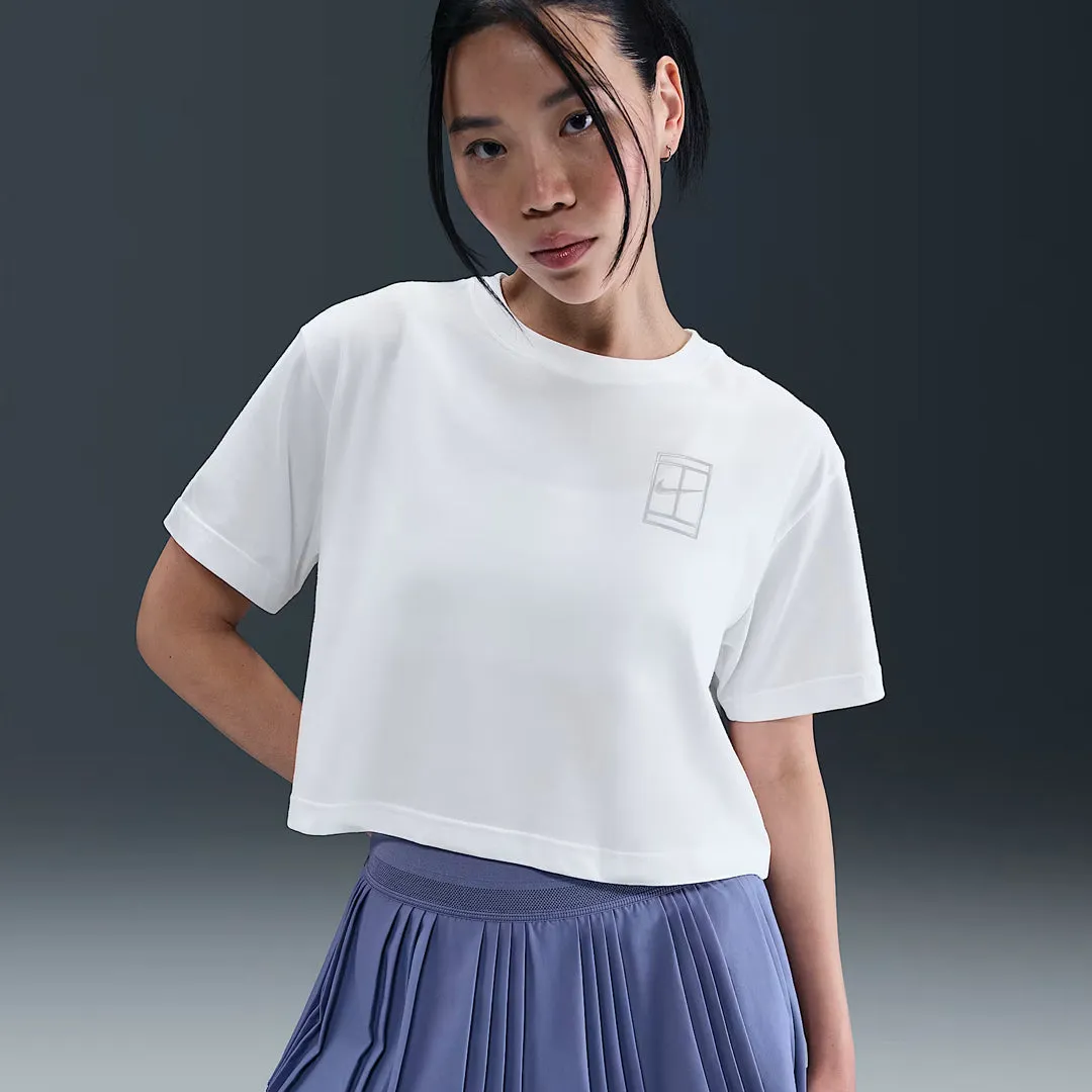 Nature Glow Nike Women's Slam USO Crop Tee - White Diagonal Storage Slots