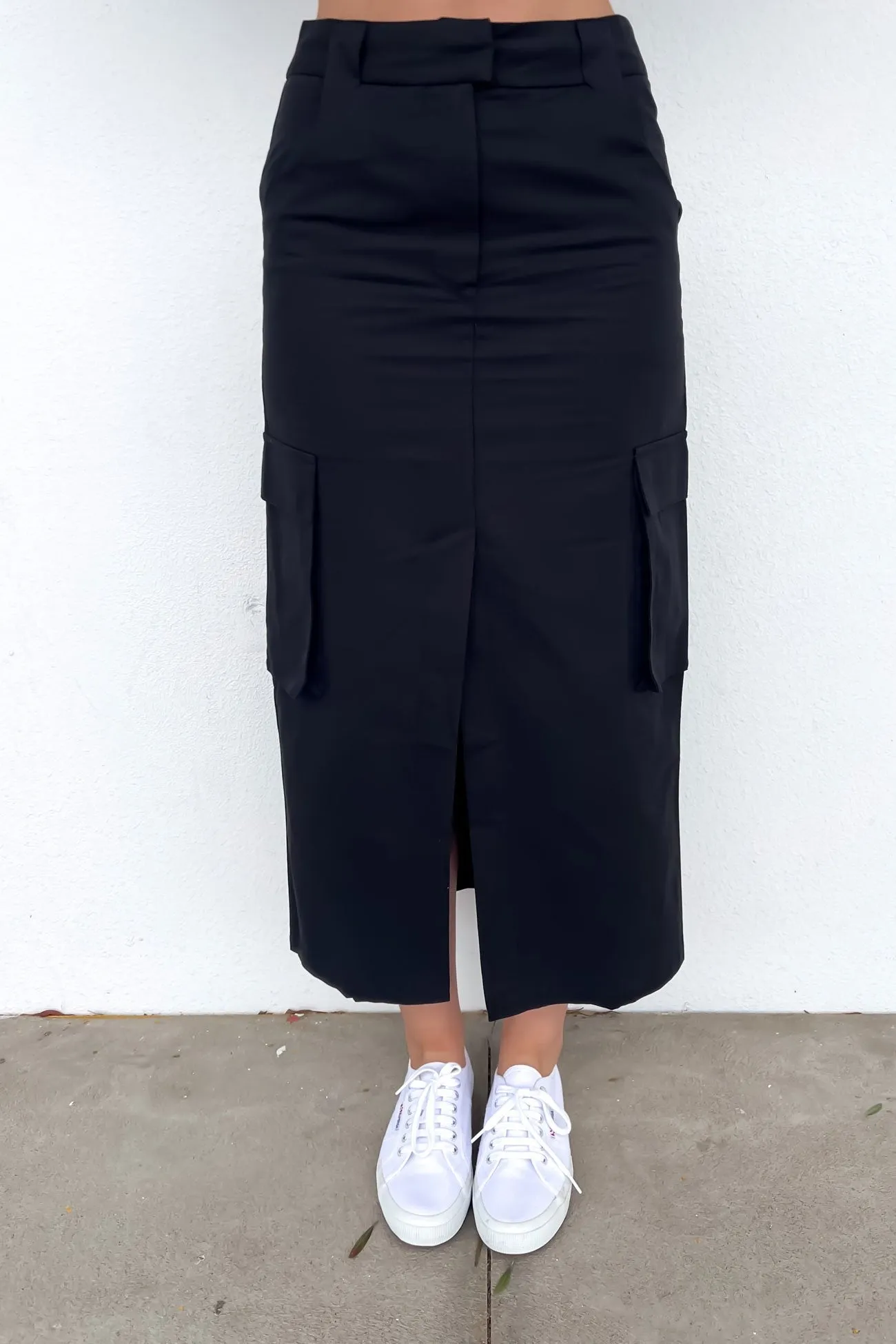 Nikita Cargo Midi Skirt Black Elastic hem