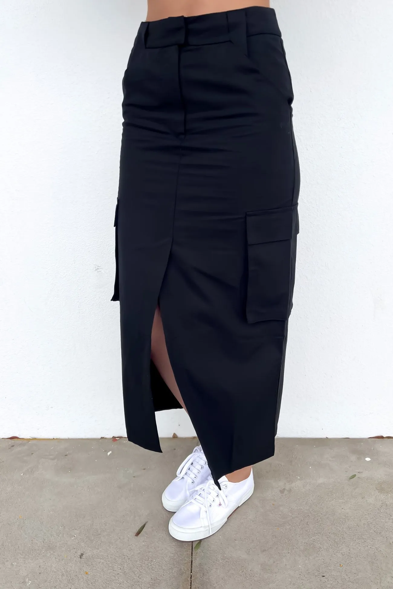 Effortless Feel Nikita Cargo Midi Skirt Black