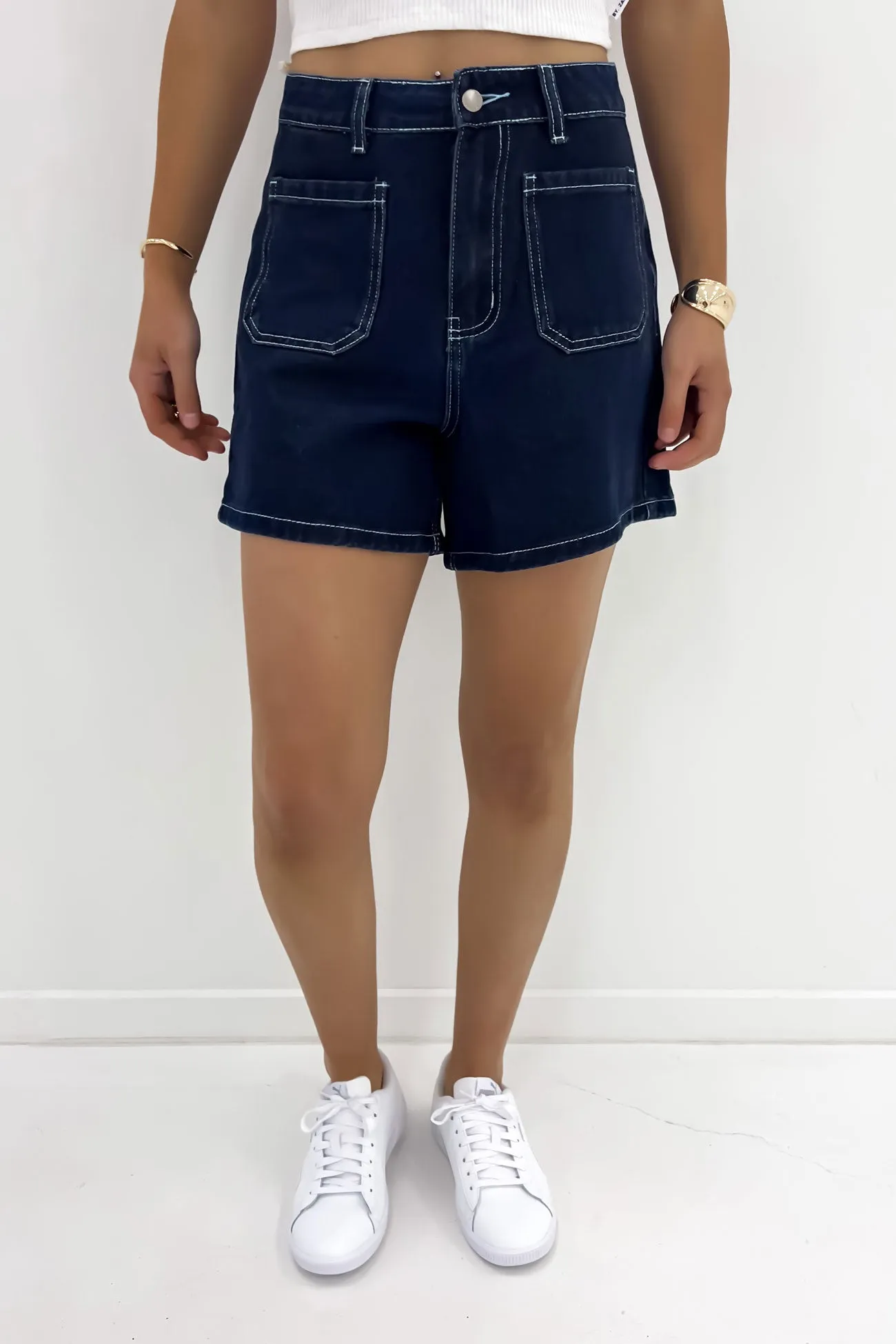 Cecil Denim Short Dark Blue Moisture Wicking Material