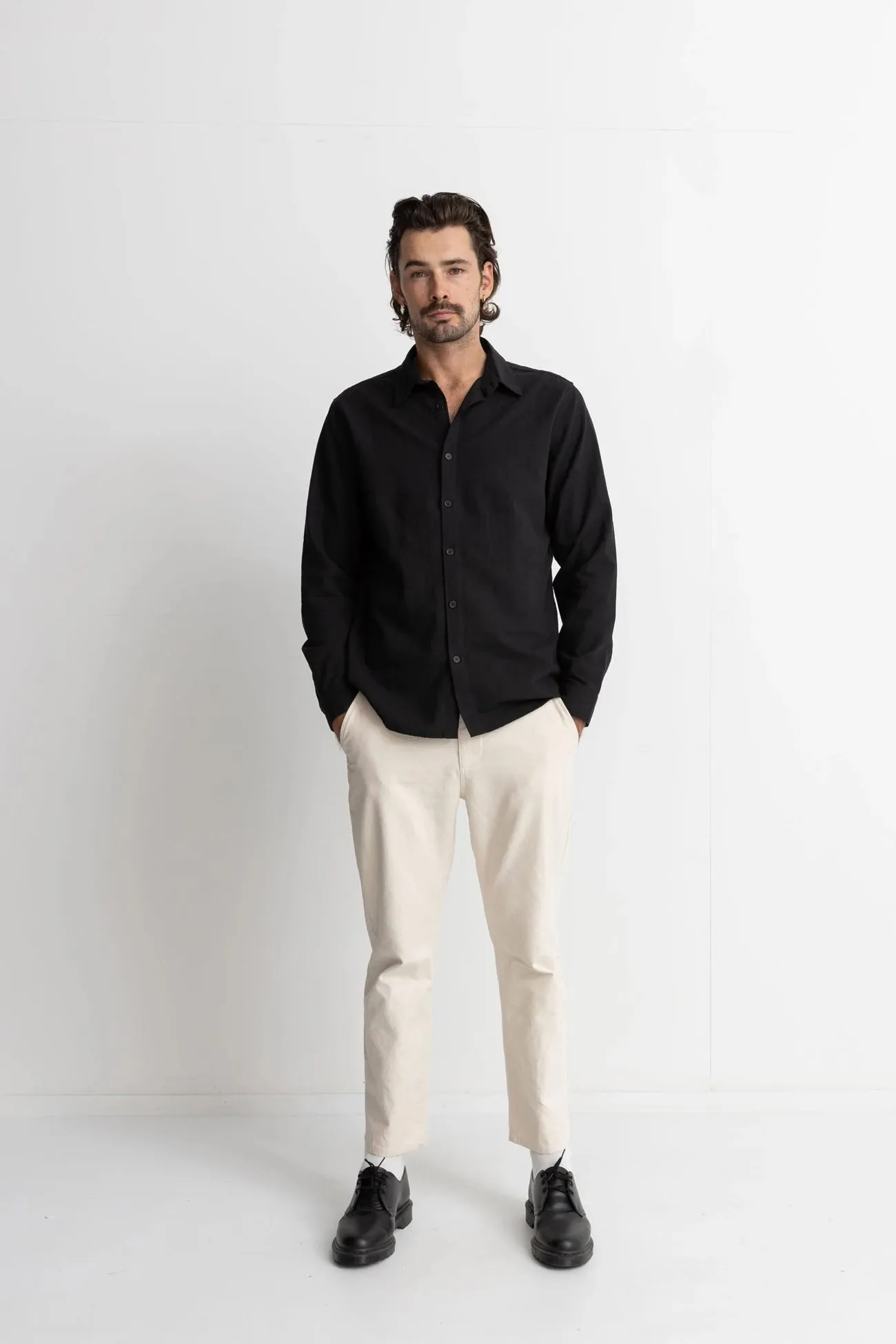 hypoallergenic Loose Fit Classic Linen Long Sleeve Shirt Black