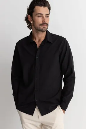 Tailored Silhouette Classic Linen Long Sleeve Shirt Black