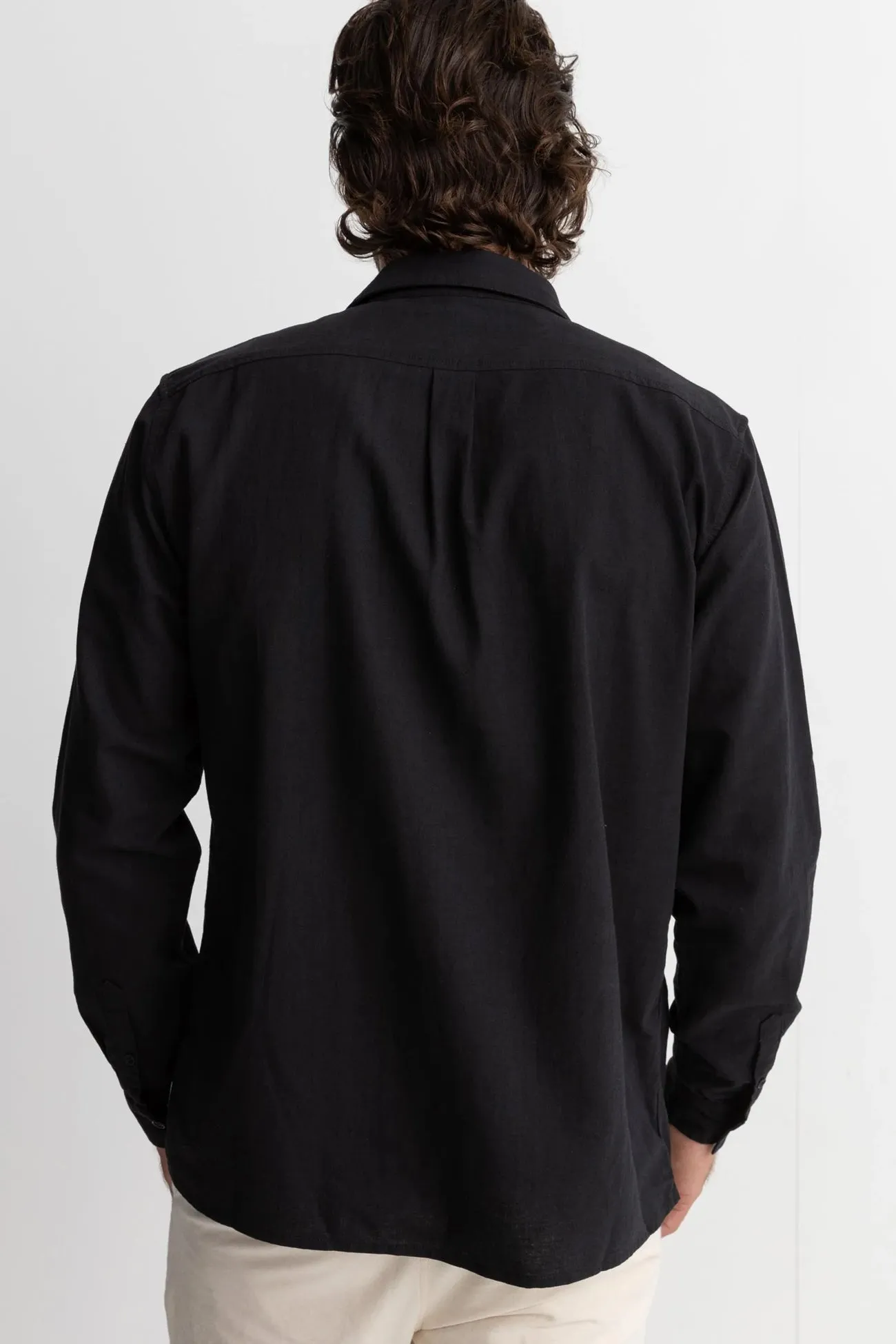 Vintage Style Classic Linen Long Sleeve Shirt Black