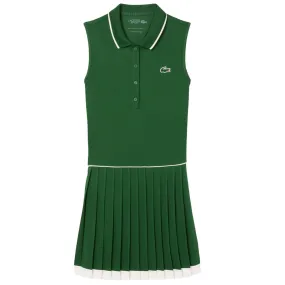 Non - Irritating Lacoste Women's Heritage Tennis Dress - Green/White collar Chic Look