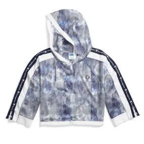 Mesh Denim Overlay Cropped Hoodie Women Soft Padding
