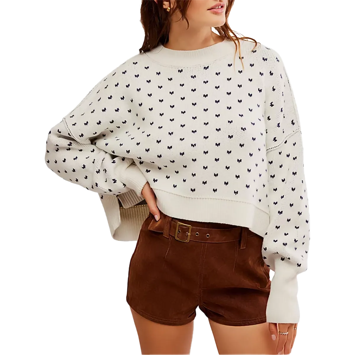 Women's Pattern Easy Street Crop Casual Button-Down ErgonomicSleeves