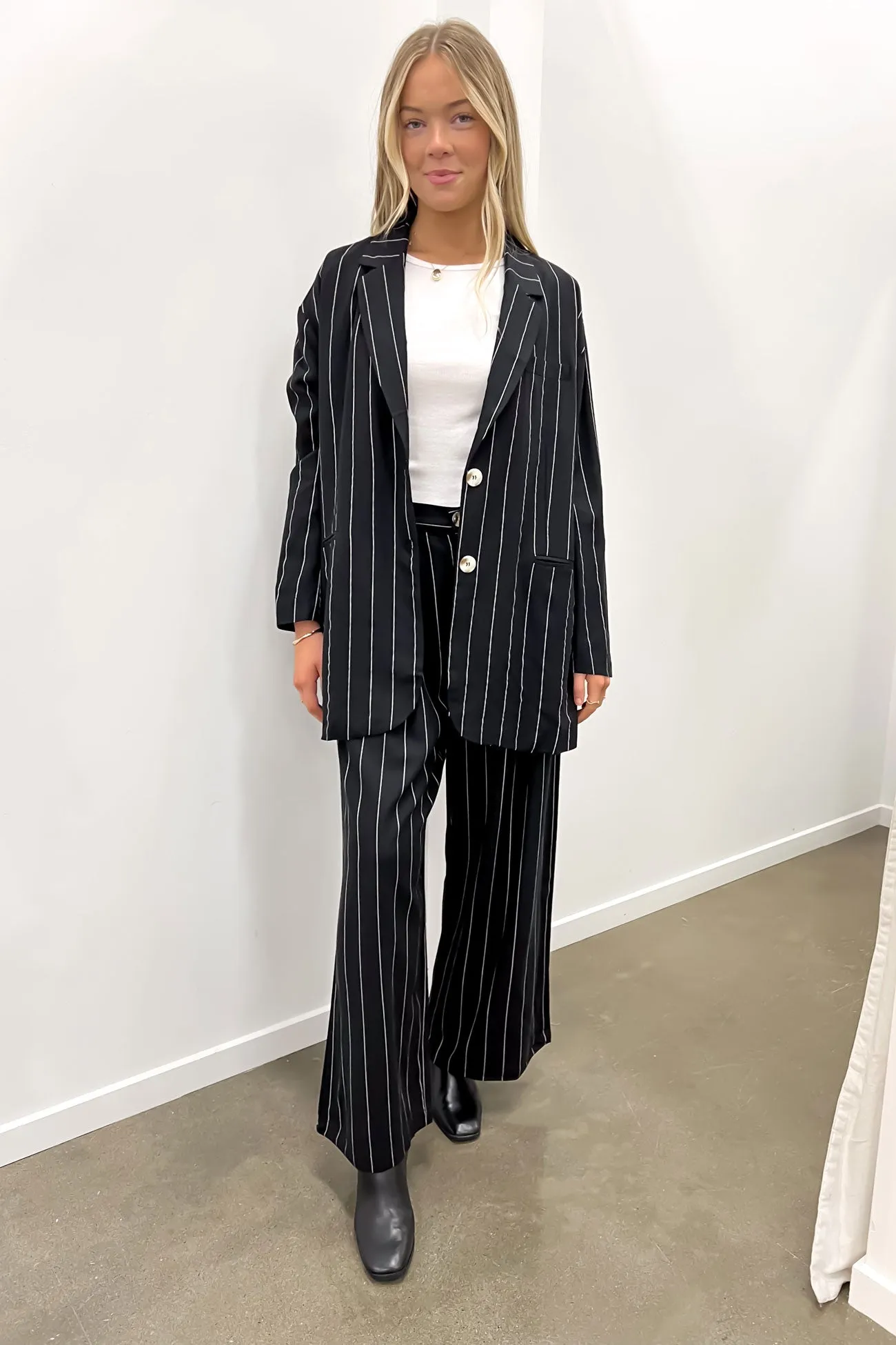 Thea Blazer Black Pinstripe ShrinkResistantFabric