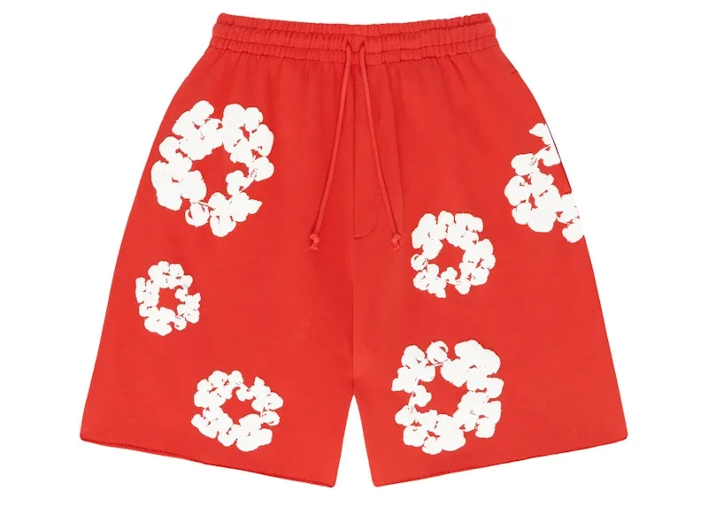 Layered Denim Tears The Cotton Wreath Shorts Red