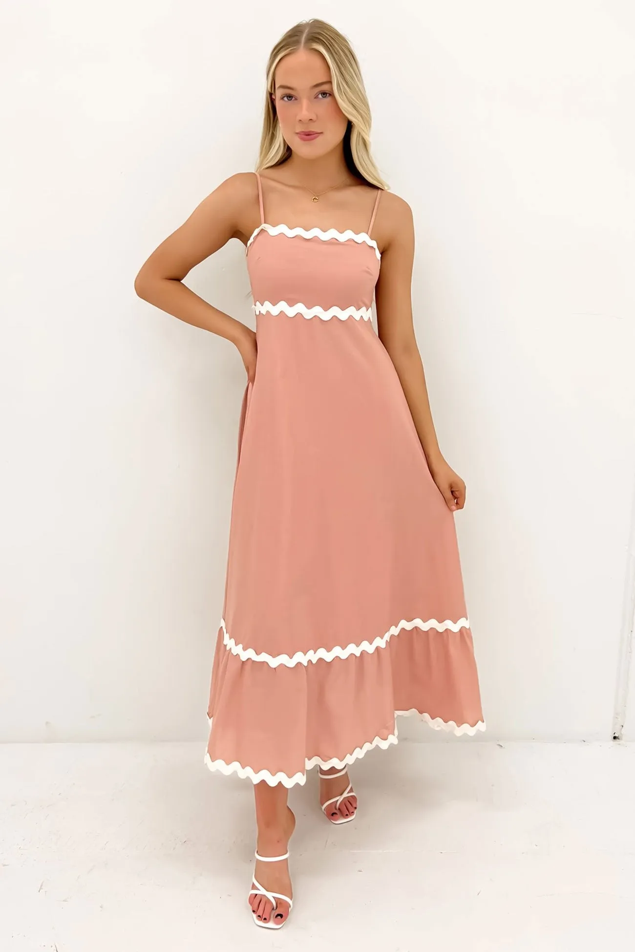 Norah Maxi Dress Blush Sleek Fit Open Design