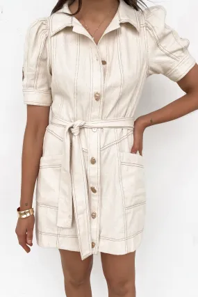 Nova Denim Mini Dress Cream Fit Easy Casual Must-Have