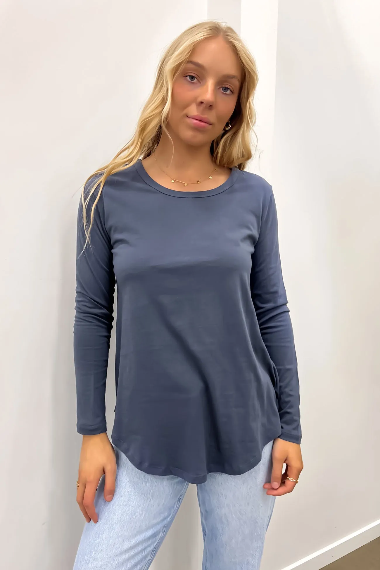 Rural road Boat Neck Megan Long Sleeve Top Indi Blue