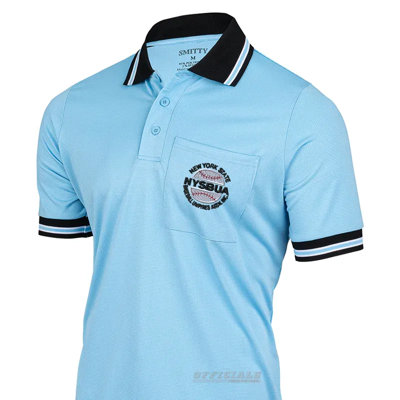 Flexible Mobility Everyday Wear NYSBUA Logo Polo Blue w/ Black Collar Umpire Shirt