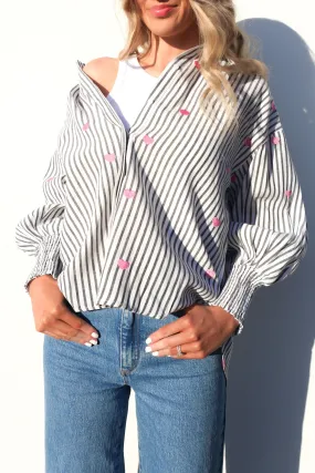 Zavier Shirt Black Stripe Distressed finish Tear Resistant Reinforcement