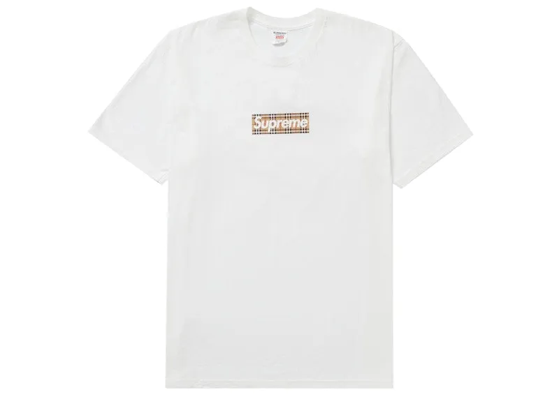 Supreme Burberry Box Logo Tee White Elastic