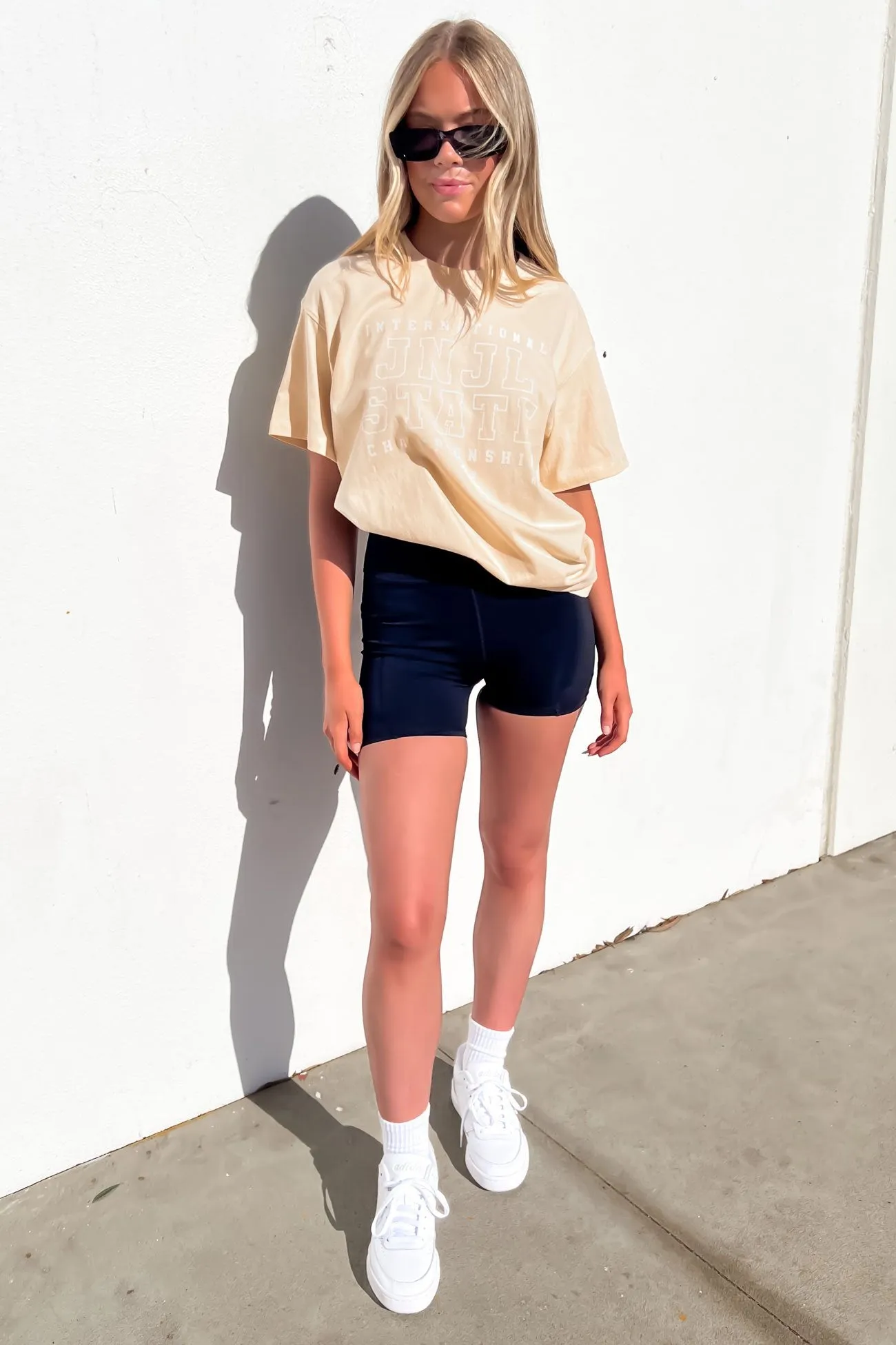 State International Tee Beige Ribbed collar Sporty Appeal