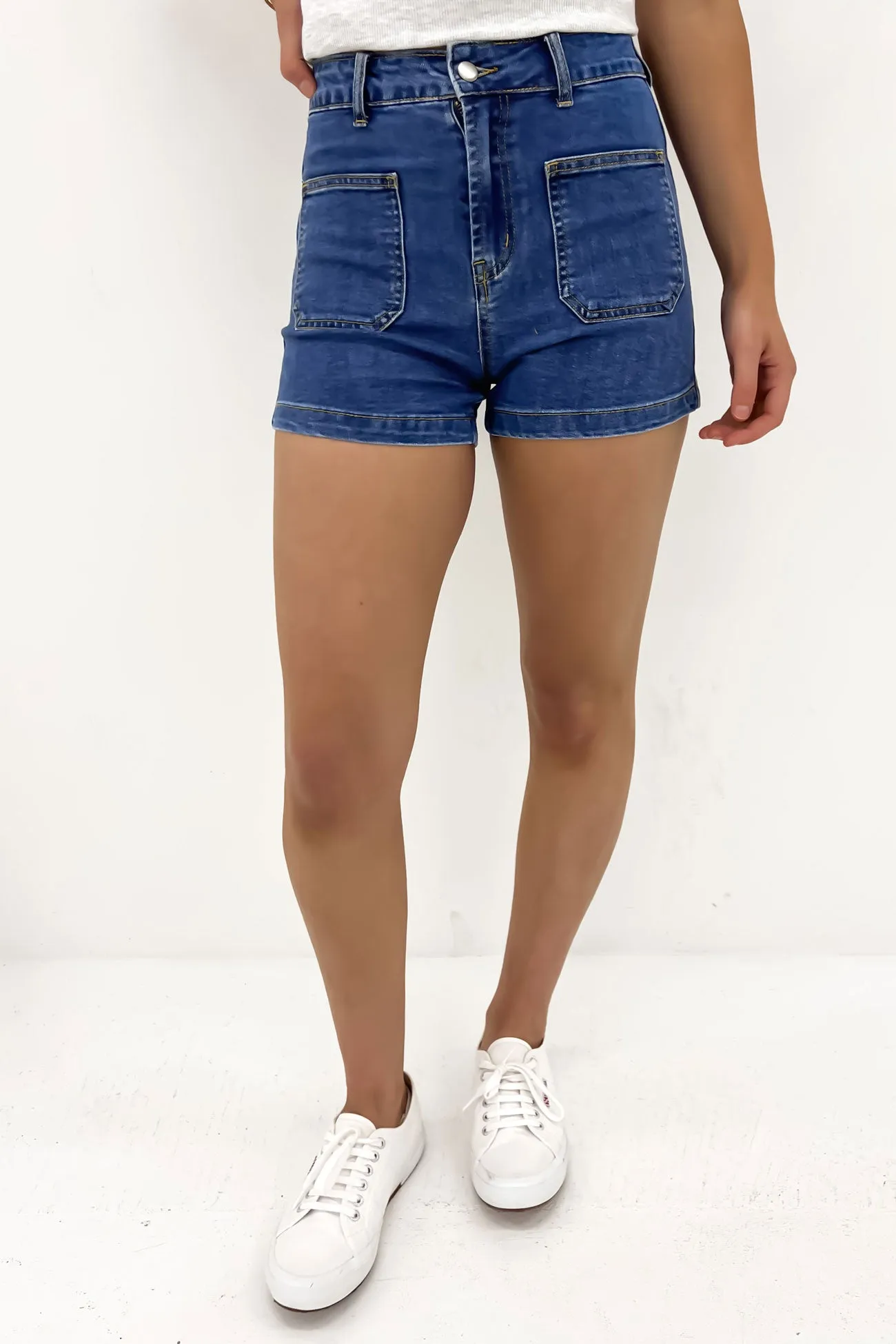 Non Slip Inner Grip Olesia Denim Short Mid Blue