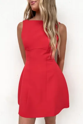 Boat-Neck Removable-Straps Tiegan Mini Dress Red