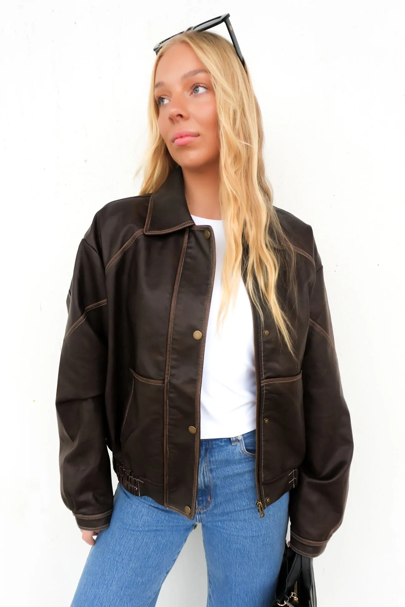 Button Fastenings Nevina Pleather Jacket Brown