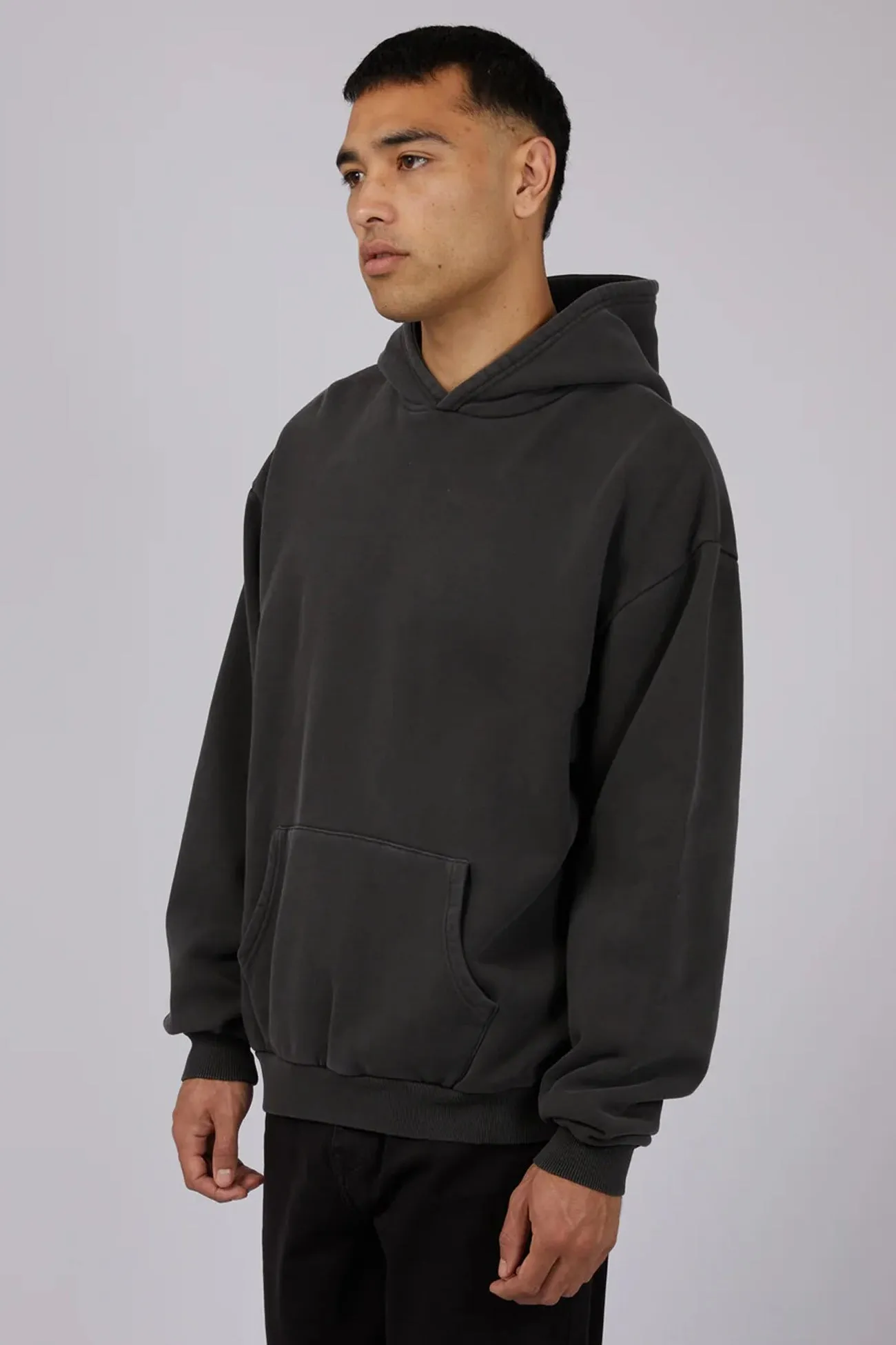 Box Hoodie Washed Black Compact Packable Easy Comfort