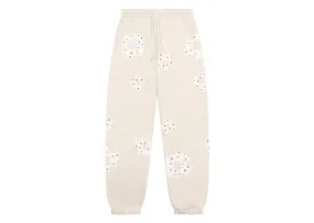Ruffled Breathable Lining Denim Tears Rhinestone Cotton Wreath Sweatpants Oatmeal