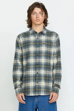 Caden Plaid Long Sleeve Shirt Dark Slate Ruffle Edge Matte Finish