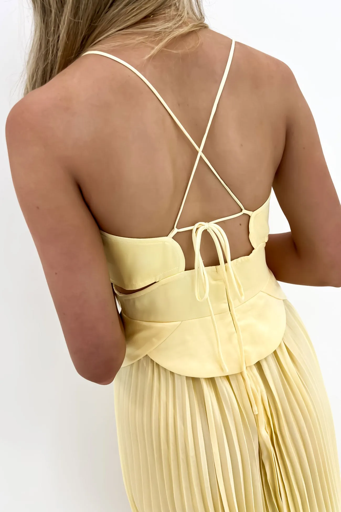 Calm Outfit Satin Fabric Parker Maxi Dress Yellow