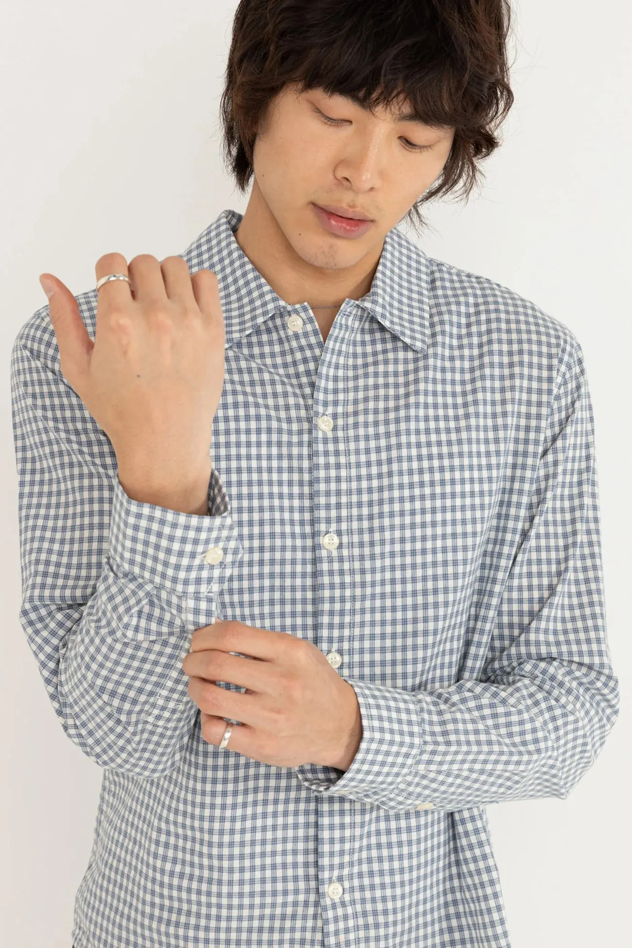 Seamless Sides Cooling Mesh Lining Azul Check Long Sleeve Shirt Blue