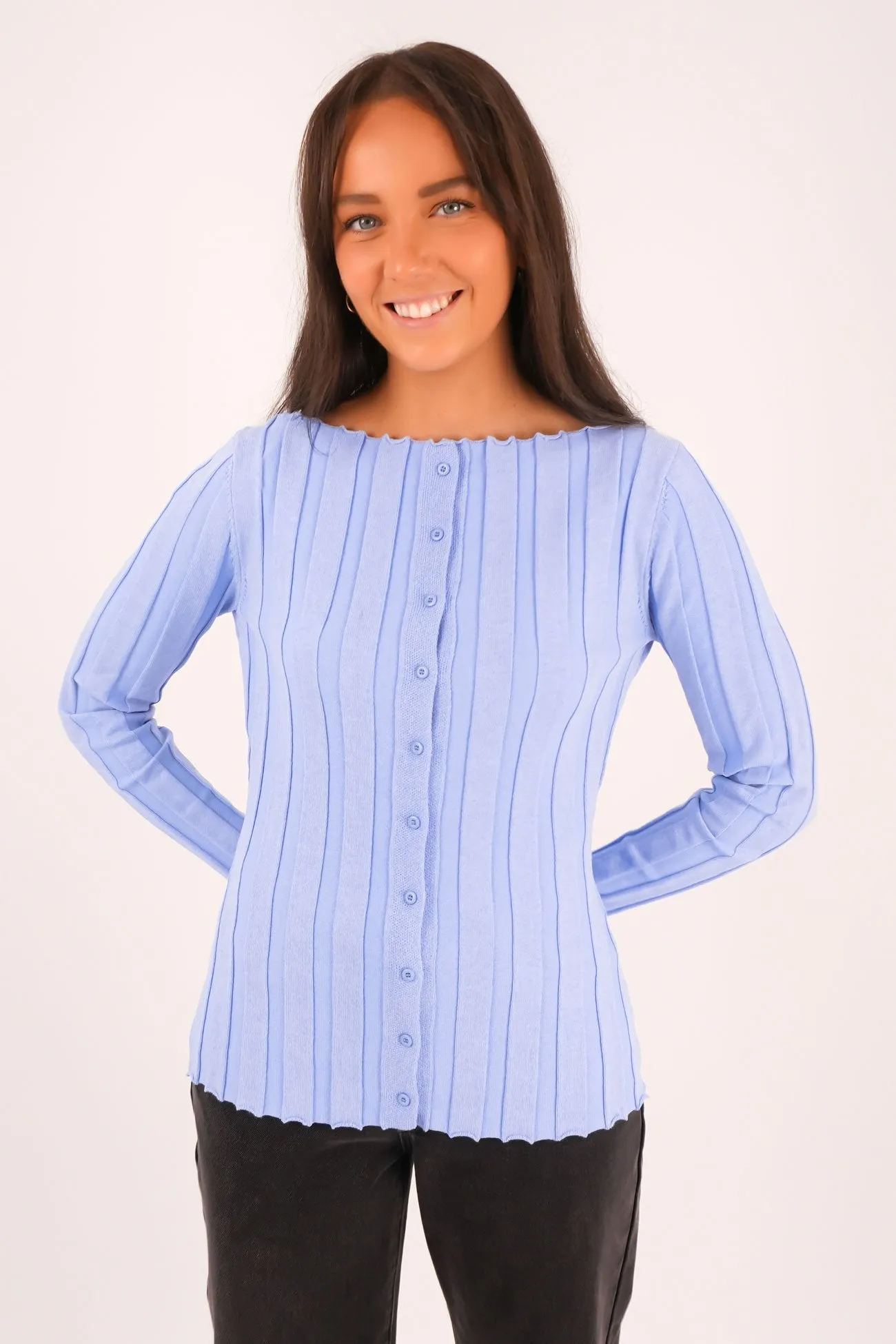 Casual Elegance Faux Ellen Long Sleeve Sky Blue