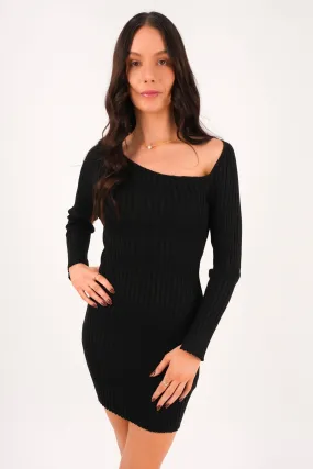 Elegant formal outfit Stylish Layer Maine Knit Mini Dress Black