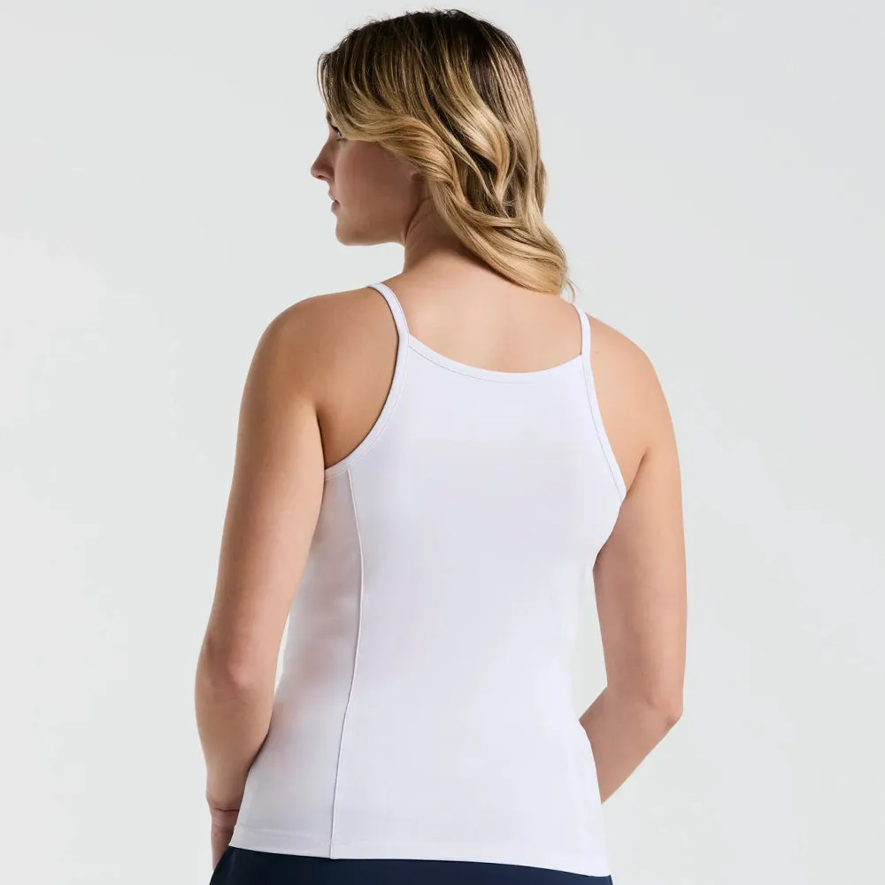 Penguin Women's Essentials Mesh Tank - White Snap - Fastened Asymmetric Hem wrinkle free