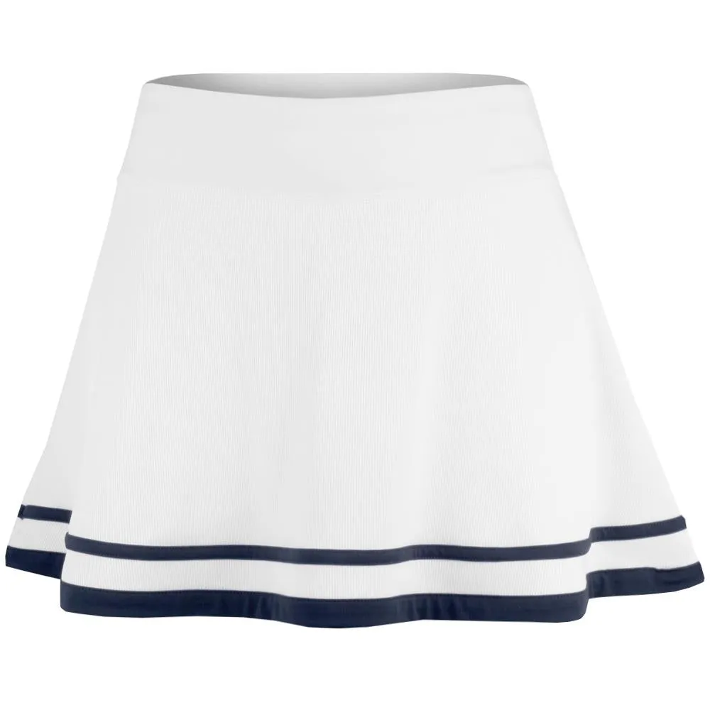 Modern Striped Pattern Penguin Women's Ribbed Flounce Skort - White/Navy blended fabric