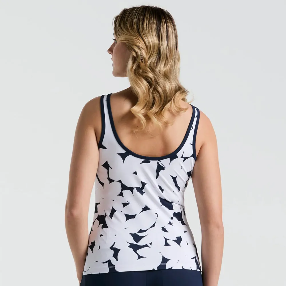 Waterproof Function Penguin Women's Riviera Floral Tank - Bright White/Navy Embroidered Pattern