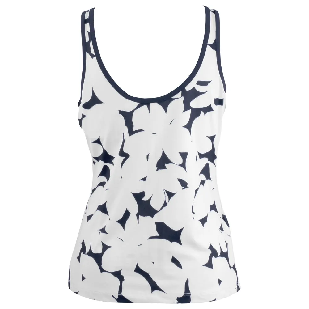 Penguin Women's Riviera Floral Tank - Bright White/Navy Embroidered Pattern Adjustable Cuffs Zipper Quality